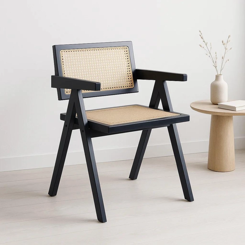 SILLA SITIAL KLIK MUEBLES CHANDIGARH 1 CUERPO MADERA RATTAN NEGRA BUTACA - 4