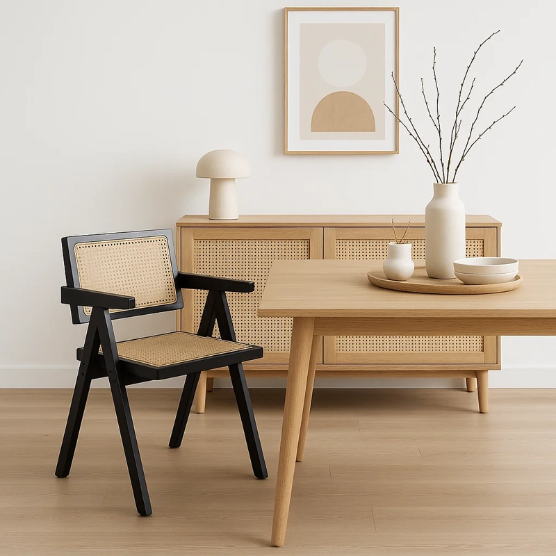 SILLA SITIAL KLIK MUEBLES CHANDIGARH 1 CUERPO MADERA RATTAN NEGRA BUTACA - 5