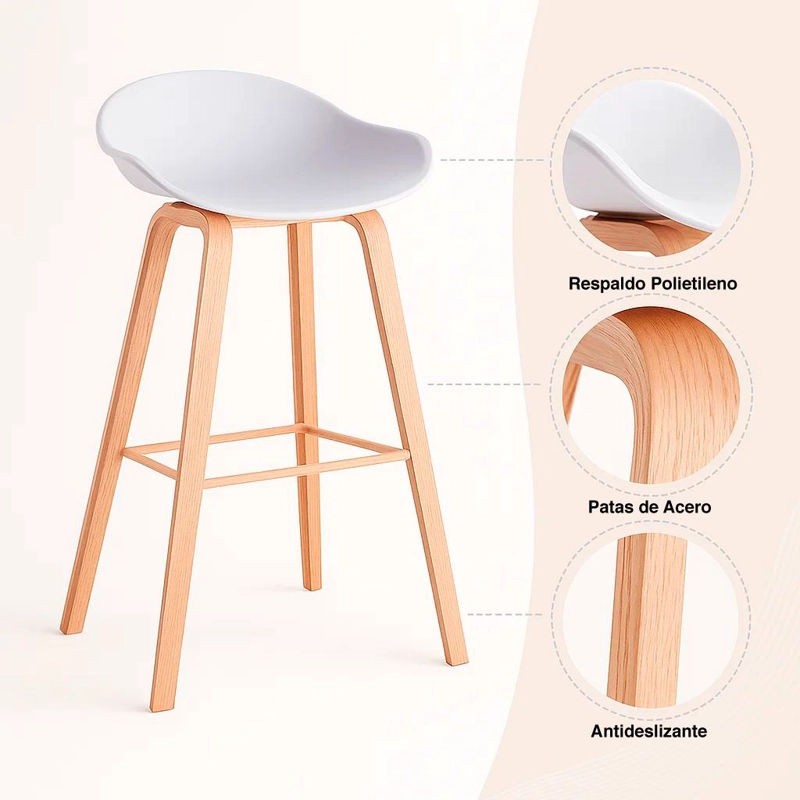 TABURETE KLIK MUEBLES NORDIC 1 CUERPO ACERO BLANCO PISO BAR - 5