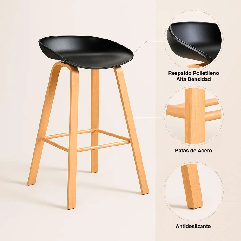 PACK DE 4 TABURETES NORDIC - NEGRO - 5