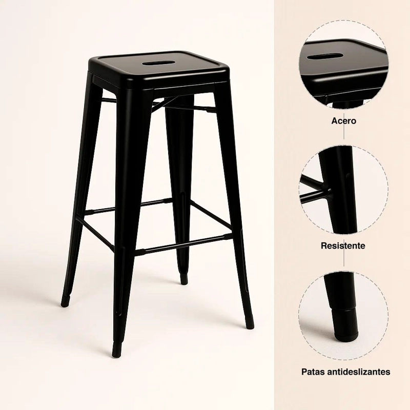PISO TABURETE KLIK MUEBLES TOLIX 1 CUERPO ACERO NEGRO ALTO BAR O TERRAZA - 5