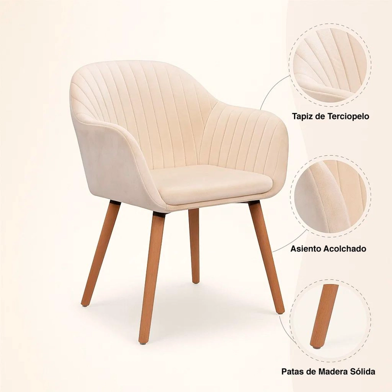 BUTACA KLIK MUEBLES DIAMANTE TERCIOPELO BEIGE SITIAL POLTRONA ACOLCHADO - 5