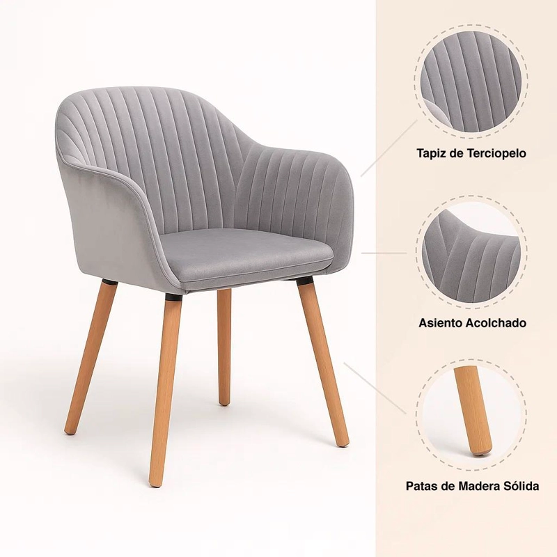 BUTACAS SITIALES KLIK MUEBLES DIAMANTE 1 CUERPO TERCIOPELO GRIS PACK 2 POLTRONAS G - 5