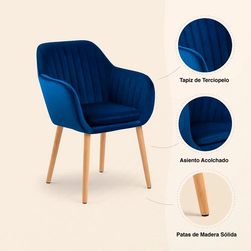 BUTACA KLIK MUEBLES DIAMANTE TERCIOPELO AZUL SITIAL POLTRONA ACOLCHADO - 5