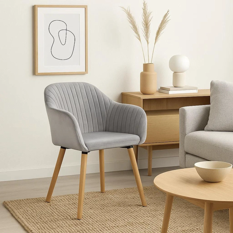 BUTACA KLIK MUEBLES DIAMANTE TERCIOPELO GRIS CLARO SITIAL POLTRONA ACOLCHADO - 3