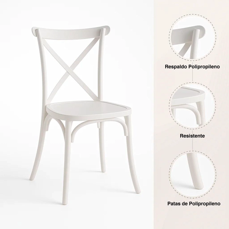 SILLAS TERRAZA O COMEDOR KLIK MUEBLES CROSSBACK BLANCAS PACK 4 DANUBIO - 5