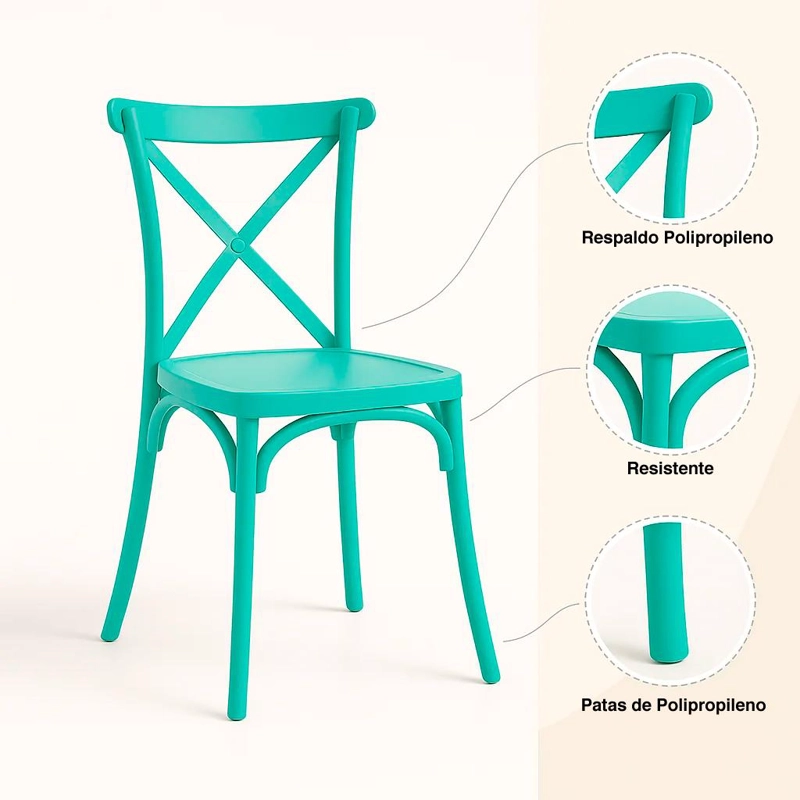 SILLAS TERRAZA O COMEDOR KLIK MUEBLES CROSSBACK MENTA PACK 4 DANUBIO - 5
