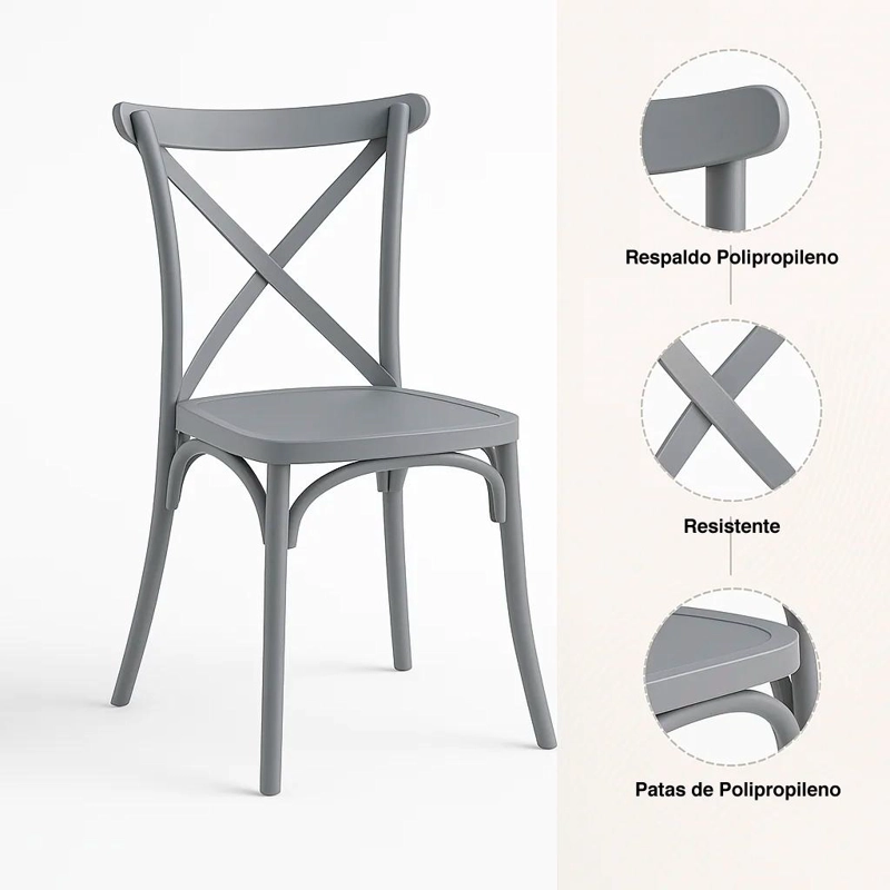 SILLA KLIK MUEBLES CROSSBACK 1 CUERPO GRIS DANUBIO TERRAZA EXTERIOR O COMEDOR - 5