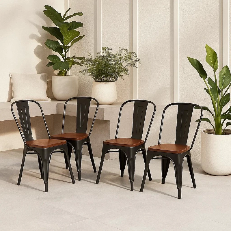 PACK DE 4 SILLAS TOLIX CON ASIENTO DE MADERA OSCURA WALNUT - NEGRAS - 2