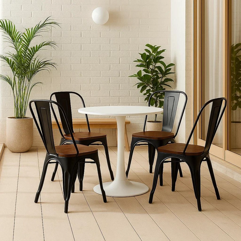 PACK DE 4 SILLAS TOLIX CON ASIENTO DE MADERA OSCURA WALNUT - NEGRAS - 3