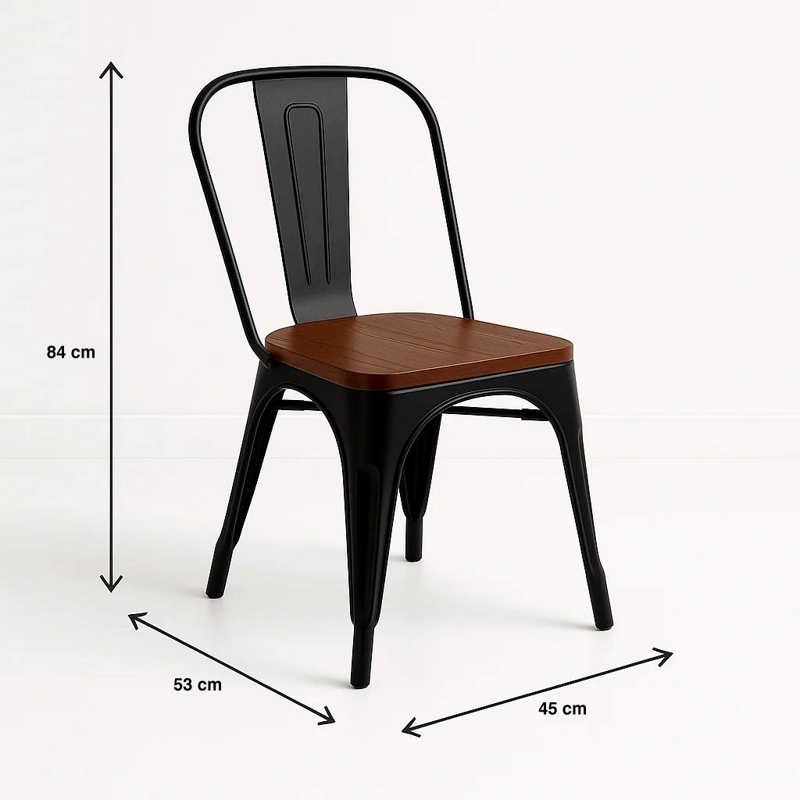 PACK DE 4 SILLAS TOLIX CON ASIENTO DE MADERA OSCURA WALNUT - NEGRAS - 4