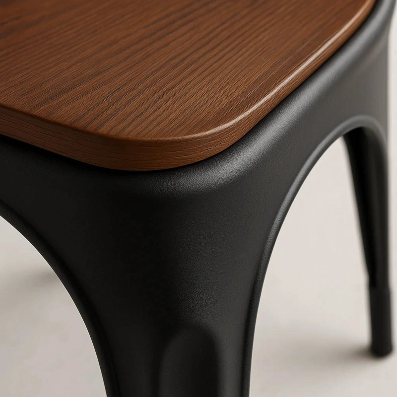 PACK DE 4 SILLAS TOLIX CON ASIENTO DE MADERA OSCURA WALNUT - NEGRAS - 6