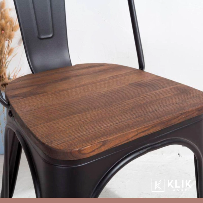 PACK DE 4 SILLAS TOLIX CON ASIENTO DE MADERA OSCURA WALNUT - NEGRAS - 8
