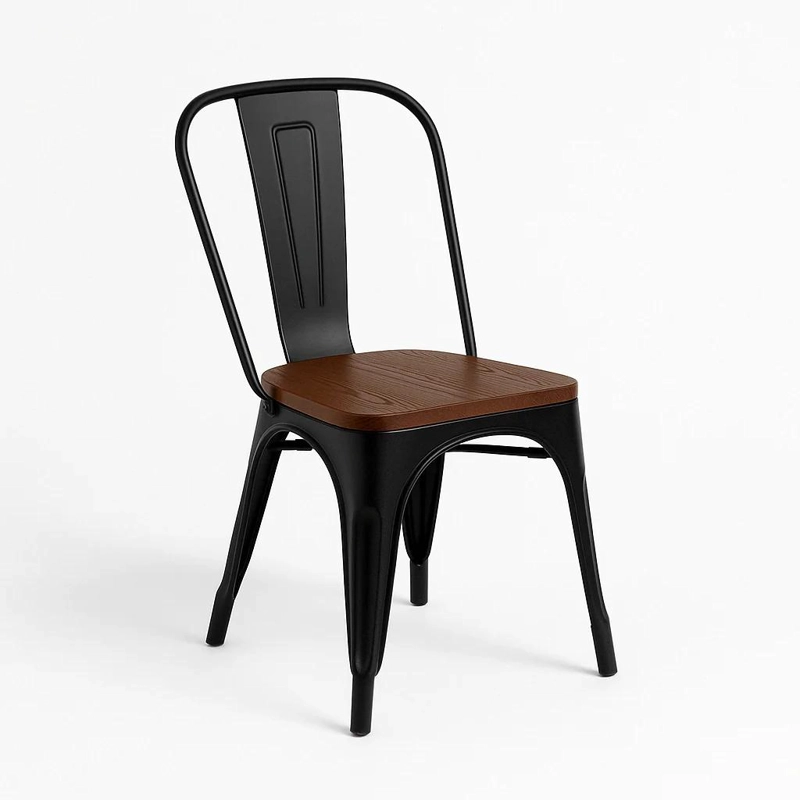 SILLA TOLIX DE COMEDOR O TERRAZA EXTERIOR CON ASIENTO DE MADERA OSCURA WALNUT - NEGRA - 1