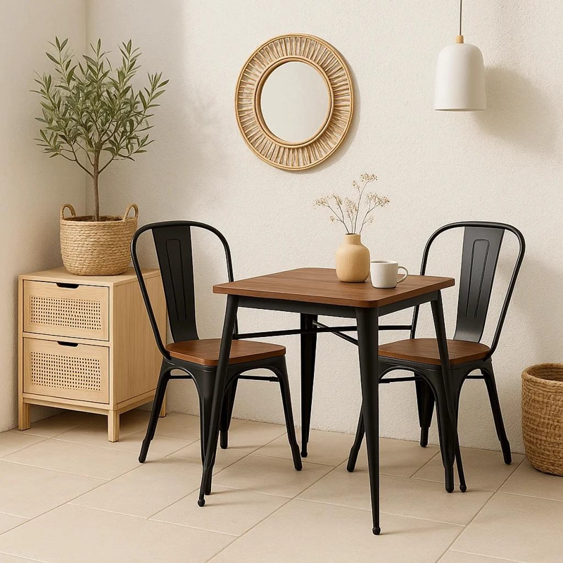 SILLA TOLIX DE COMEDOR O TERRAZA EXTERIOR CON ASIENTO DE MADERA OSCURA WALNUT - NEGRA - 3