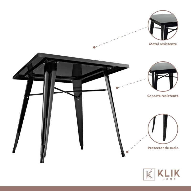 COMEDOR MESA TOLIX 80X80CM + 4 SILLAS TOLIX EN COLOR NEGROS - 3