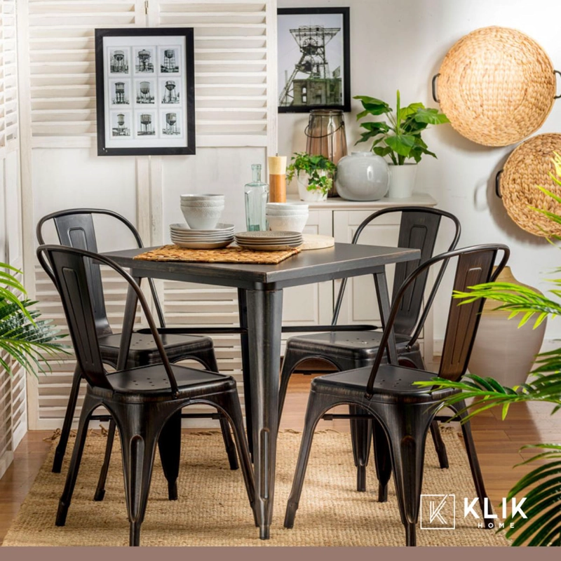 COMEDOR MESA TOLIX 80X80CM + 4 SILLAS TOLIX EN COLOR NEGROS - 8