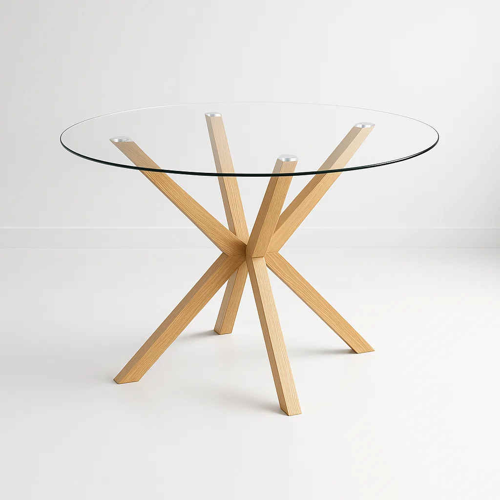 MESA COMEDOR KLIK MUEBLES CROSS REDONDA VIDRIO 120CM ACERO - 1