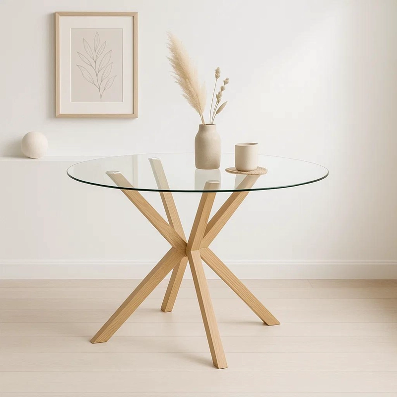 MESA COMEDOR KLIK MUEBLES CROSS REDONDA VIDRIO 120CM ACERO - 2
