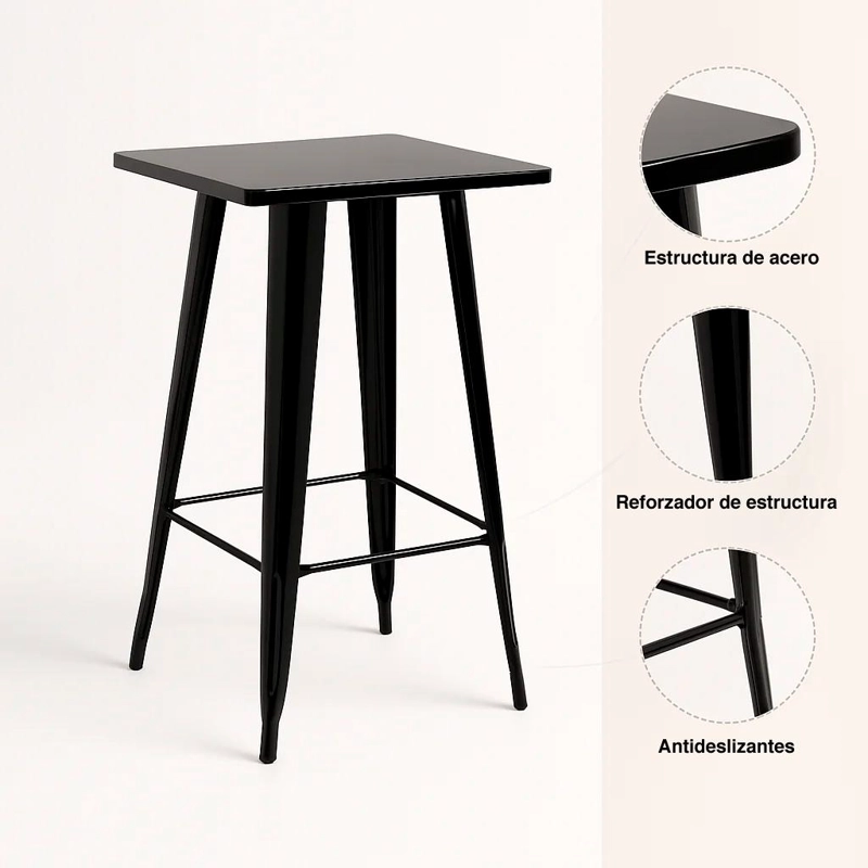 MESA TOLIX DE BAR O TERRAZA O RESTAURANT 105 CM DE ALTO 60X60CM - EN COLOR NEGRO - 5