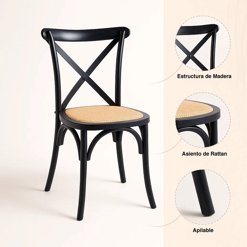 SILLAS KLIK MUEBLES MADERA RATÁN NEGRO PACK 4 CROSSBACK - 5