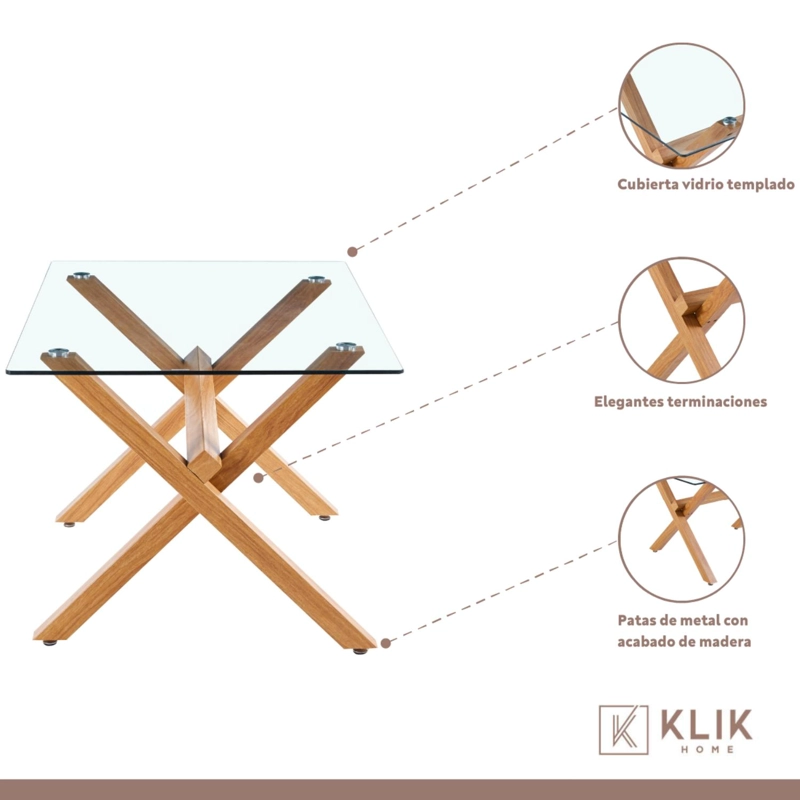 COMEDOR MESA DE VIDRIO CROSS 140X90 + 6 SILLAS CROSSBACK MADERA NEGRAS - 3