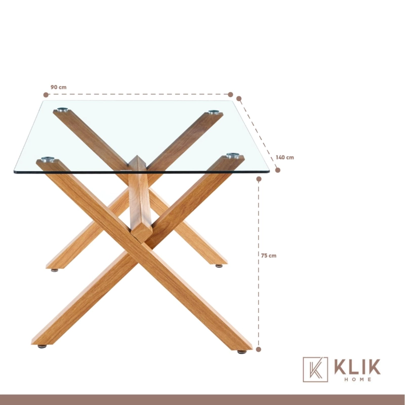 COMEDOR MESA DE VIDRIO CROSS 140X90 + 6 SILLAS CROSSBACK MADERA NEGRAS - 5