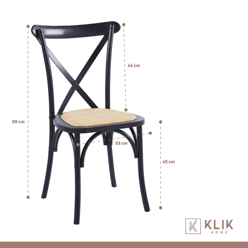COMEDOR MESA DE VIDRIO CROSS 140X90 + 6 SILLAS CROSSBACK MADERA NEGRAS - 6