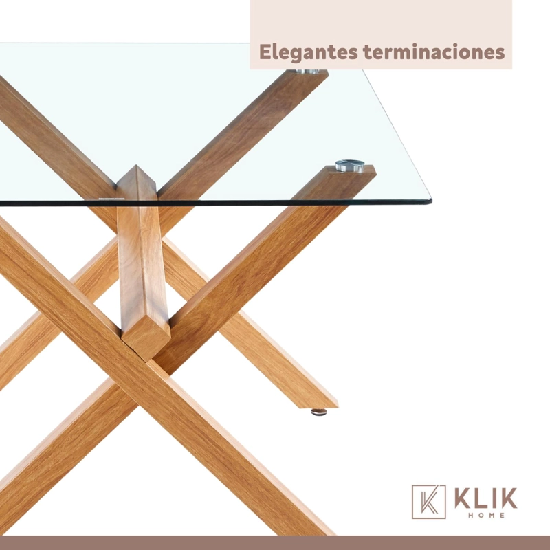COMEDOR MESA DE VIDRIO CROSS 140X90 + 6 SILLAS CROSSBACK MADERA NEGRAS - 7
