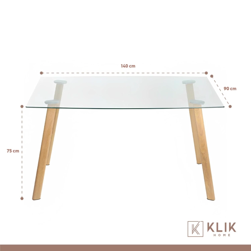 COMEDOR KLIK MUEBLES 4 CUERPOS VIDRIO CAFE CLARO MESA NÓRDICA 140X90 CM + 6 SILLAS CROSSBACK MADERA - 5