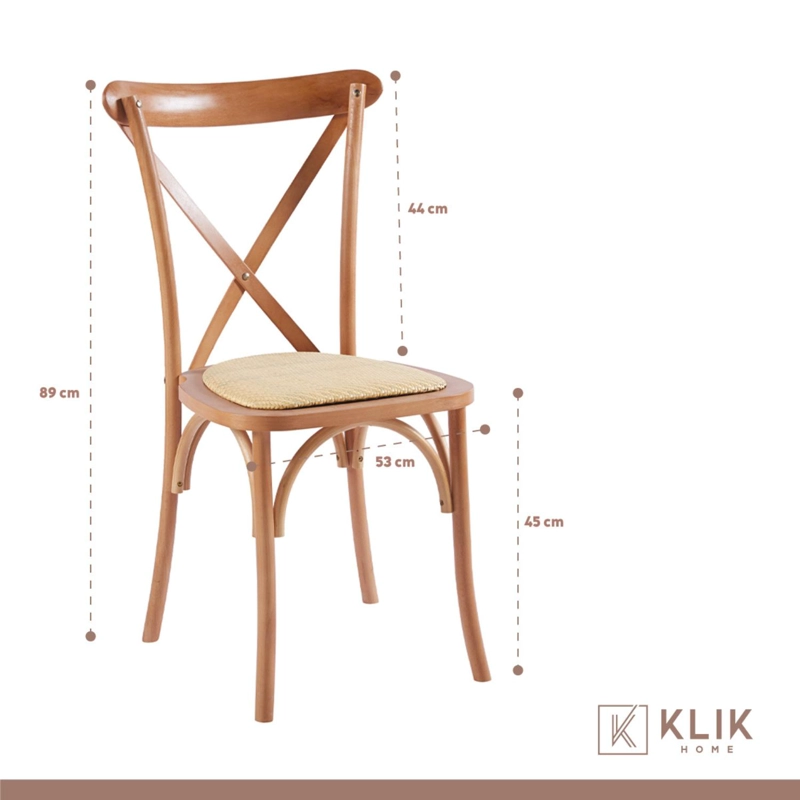 COMEDOR KLIK MUEBLES 4 CUERPOS VIDRIO CAFE CLARO MESA NÓRDICA 140X90 CM + 6 SILLAS CROSSBACK MADERA - 6