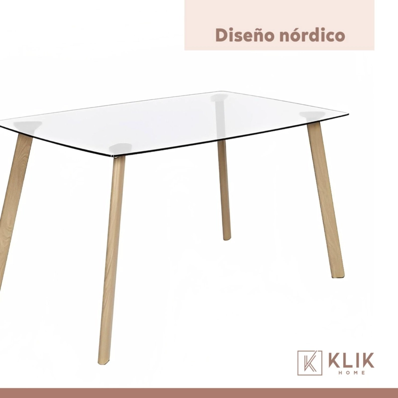 COMEDOR KLIK MUEBLES 4 CUERPOS VIDRIO CAFE CLARO MESA NÓRDICA 140X90 CM + 6 SILLAS CROSSBACK MADERA - 7