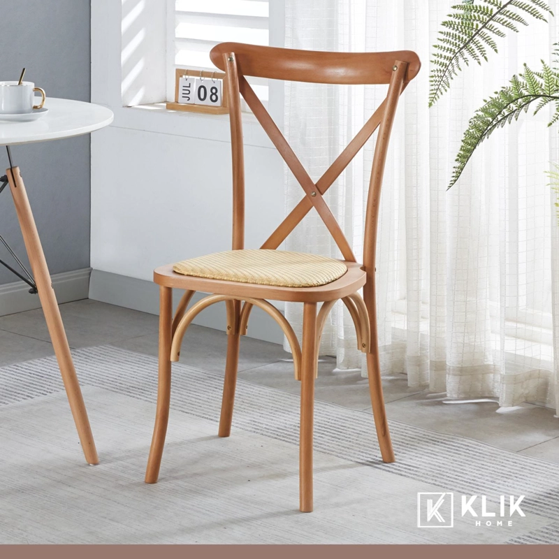 COMEDOR KLIK MUEBLES 4 CUERPOS VIDRIO CAFE CLARO MESA NÓRDICA 140X90 CM + 6 SILLAS CROSSBACK MADERA - 8