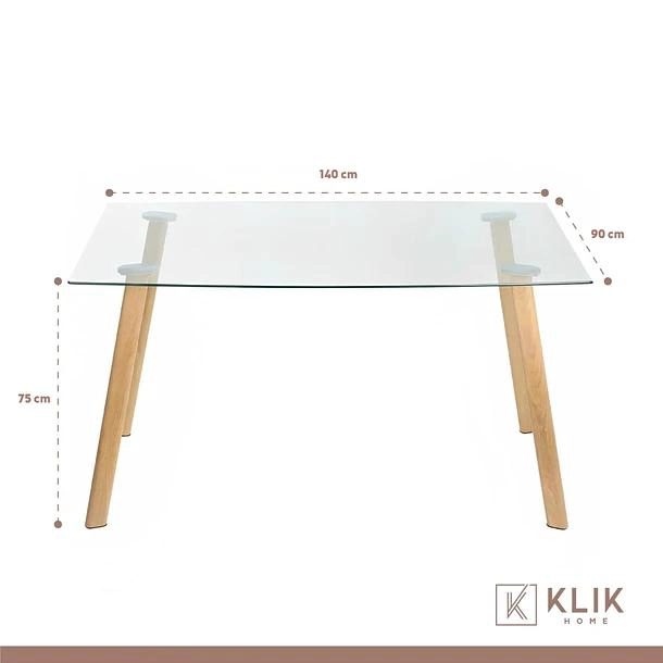 COMEDOR KLIK MUEBLES 4 CUERPOS VIDRIO NEGRAS MESA NÓRDICA 140X90CM + 6 SILLAS CROSSBACK MADERA - 5