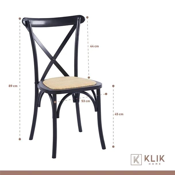 COMEDOR KLIK MUEBLES 4 CUERPOS VIDRIO NEGRAS MESA NÓRDICA 140X90CM + 6 SILLAS CROSSBACK MADERA - 6
