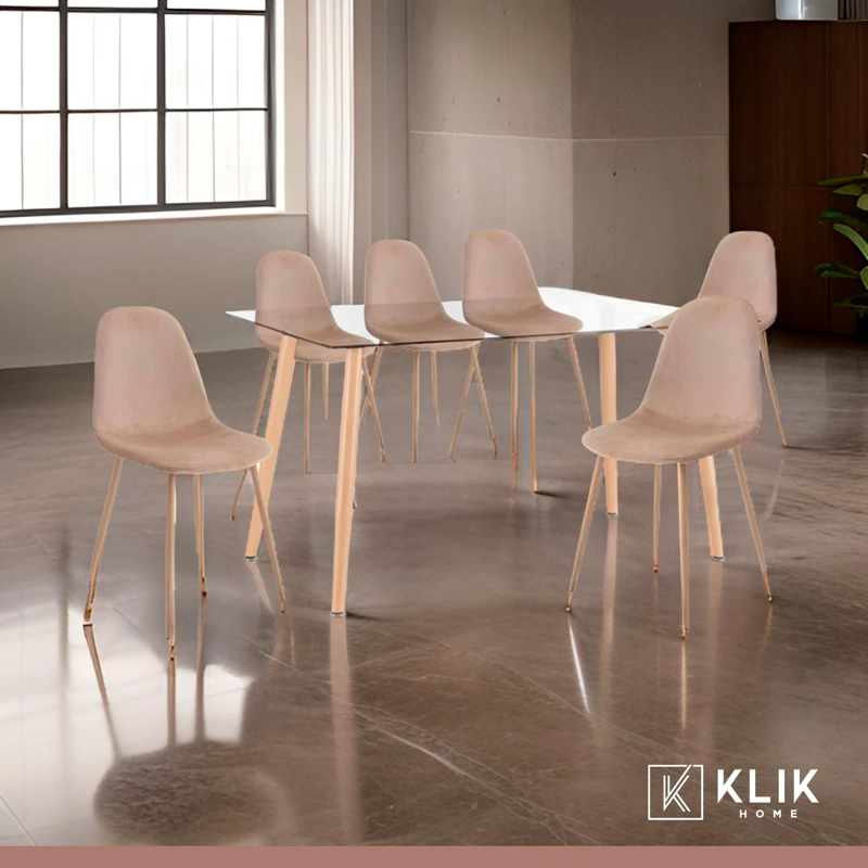 COMEDOR MESA DE VIDRIO 120X80 + 6 SILLAS SPOON TERCIOPELO BEIGE - 2