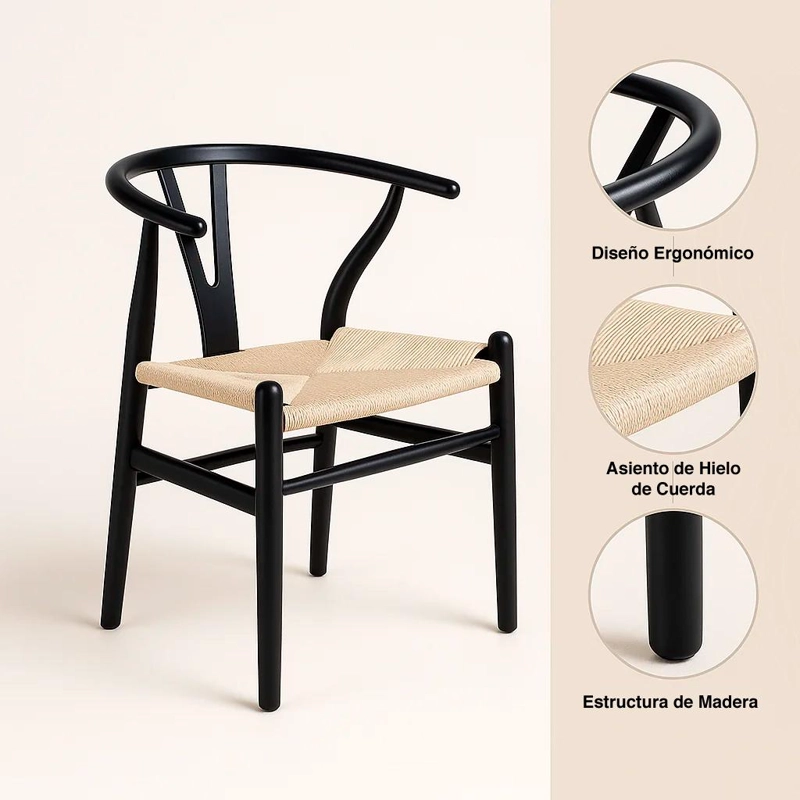 SILLAS KLIK MUEBLES WISHBONE MADERA NEGRA PACK 2 - 5