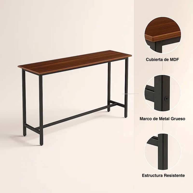 MESA DE ARRIMO O BAR ALTA RUSTIK - MADERA OSCURA WALNUT - 5