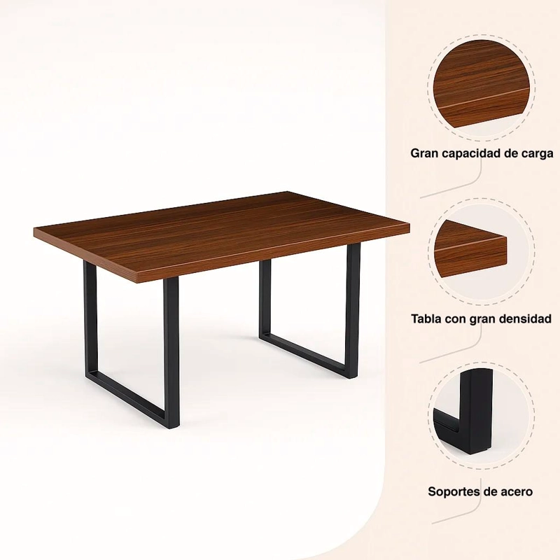MESA COMEDOR KLIK MUEBLES ESTILO INDUSTRIAL 140X90 MADERA OSCURA WALNUT METAL - 5
