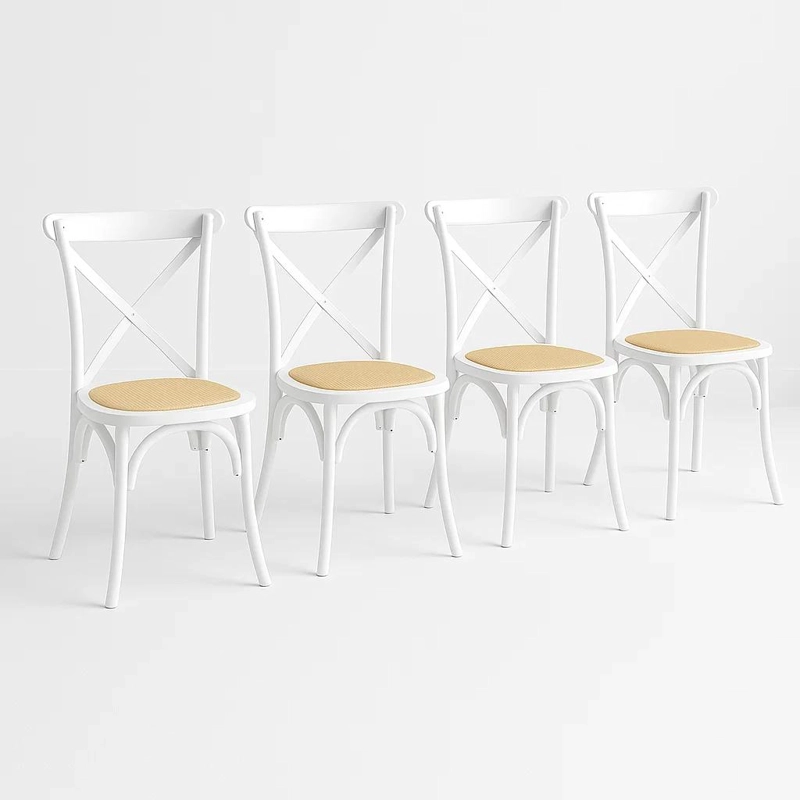 PACK DE 4 SILLAS CROSSBACK MADERA RATTAN - BLANCAS - 1