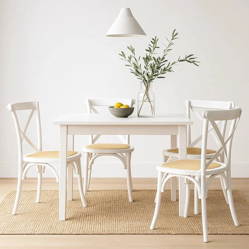 PACK DE 4 SILLAS CROSSBACK MADERA RATTAN - BLANCAS - 2
