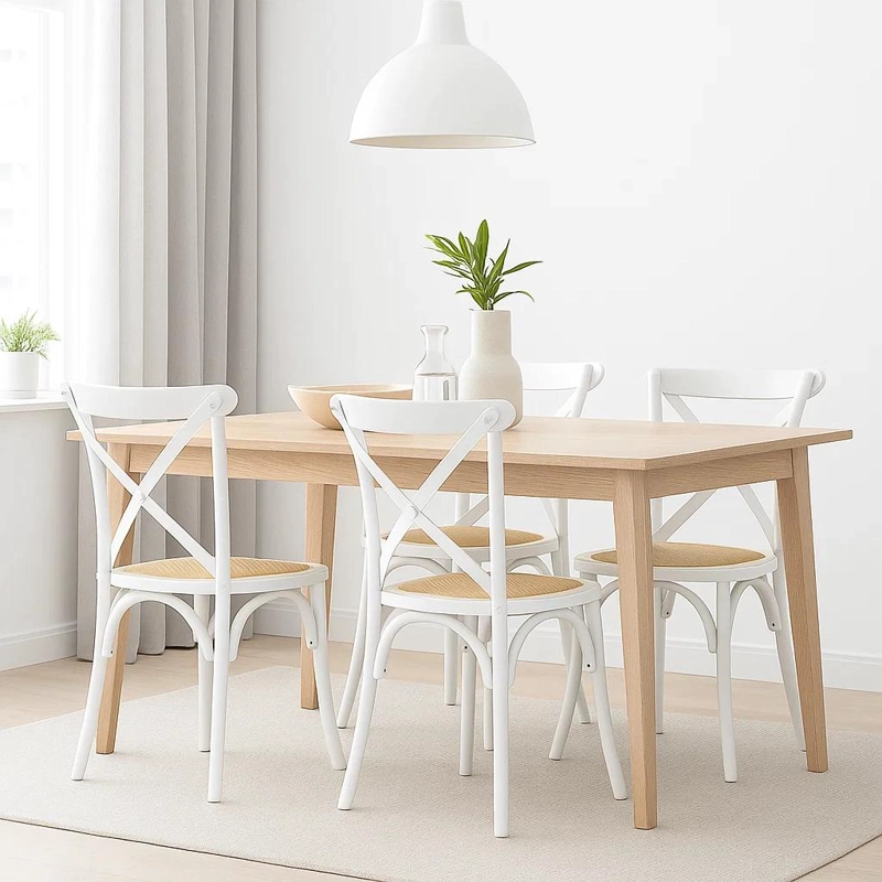 PACK DE 4 SILLAS CROSSBACK MADERA RATTAN - BLANCAS - 3