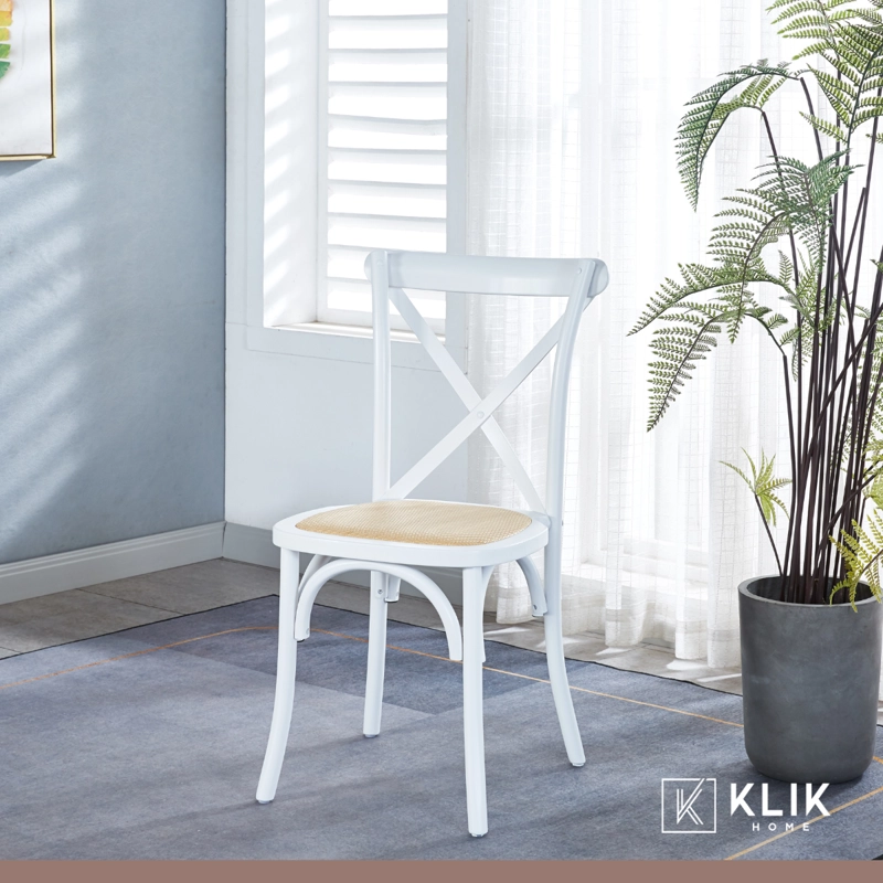 PACK DE 4 SILLAS CROSSBACK MADERA RATTAN - BLANCAS - 8
