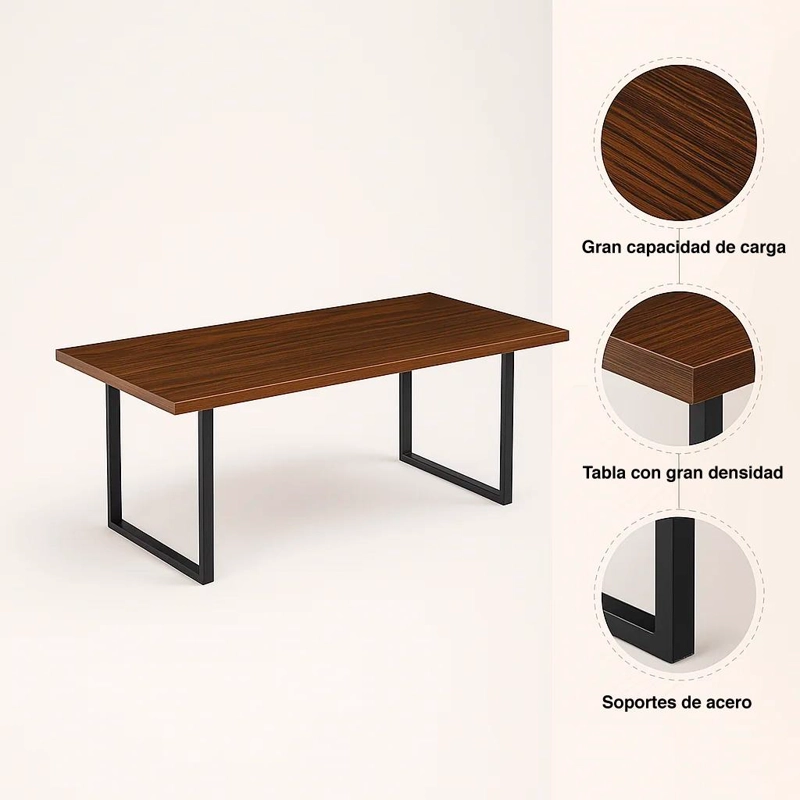 MESA COMEDOR KLIK MUEBLES ESTILO INDUSTRIAL 160X90 MADERA OSCURA WALNUT METAL - 5