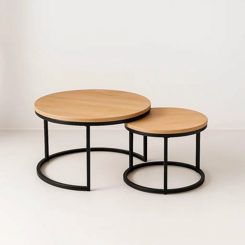 JUEGO MESAS CENTRO KLIK MUEBLES ANIDADAS MADERA CLARA METAL - 1