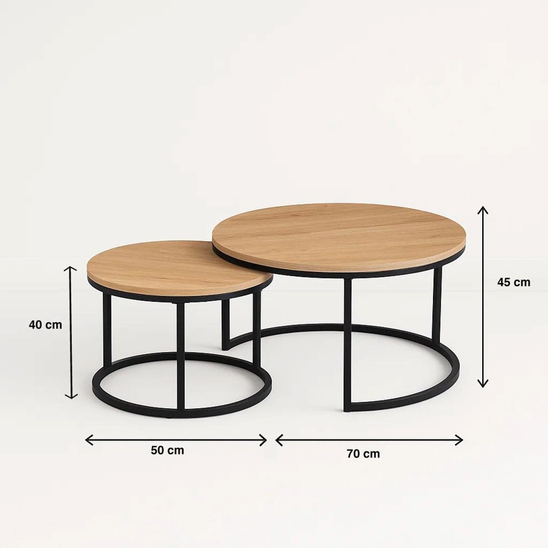 JUEGO MESAS CENTRO KLIK MUEBLES ANIDADAS MADERA CLARA METAL - 4