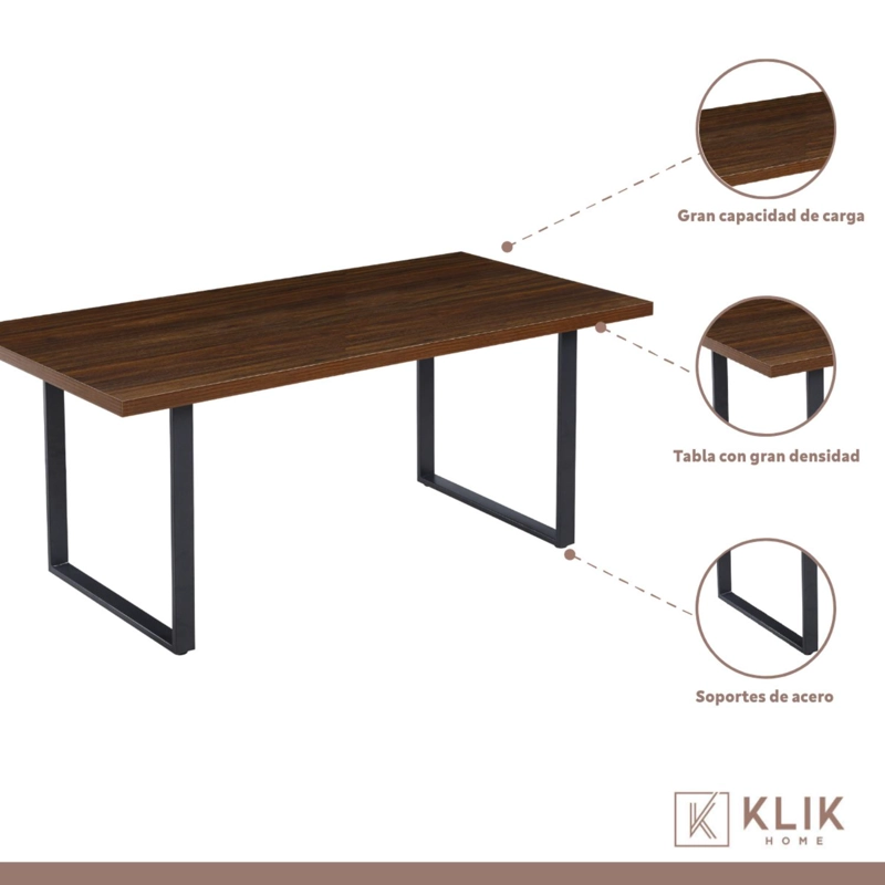 COMEDOR KLIK MUEBLES CAFE INDUSTRIAL 160X90 MADERA OSCURA WALNUT + 6 SILLAS TO - 3