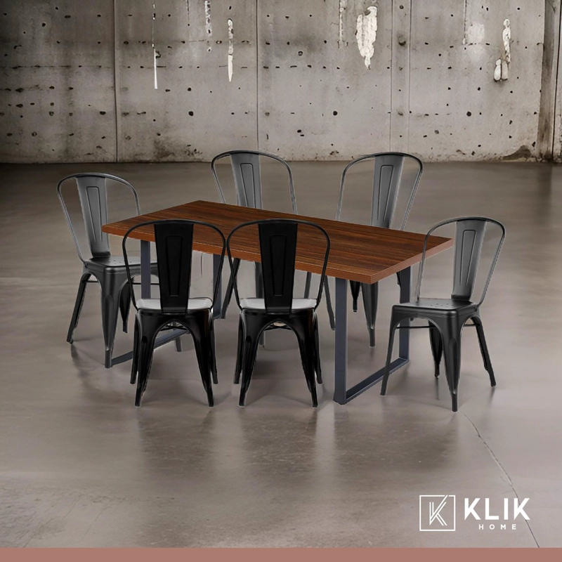 COMEDOR KLIK MUEBLES CAFE INDUSTRIAL 160X90 MADERA OSCURA WALNUT + 6 SILLAS TO - 8