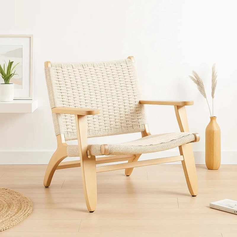 BUTACA KLIK MUEBLES DANESA WEGNER MADERA CAFE CLARO SITIAL HILO CUERDA - 2