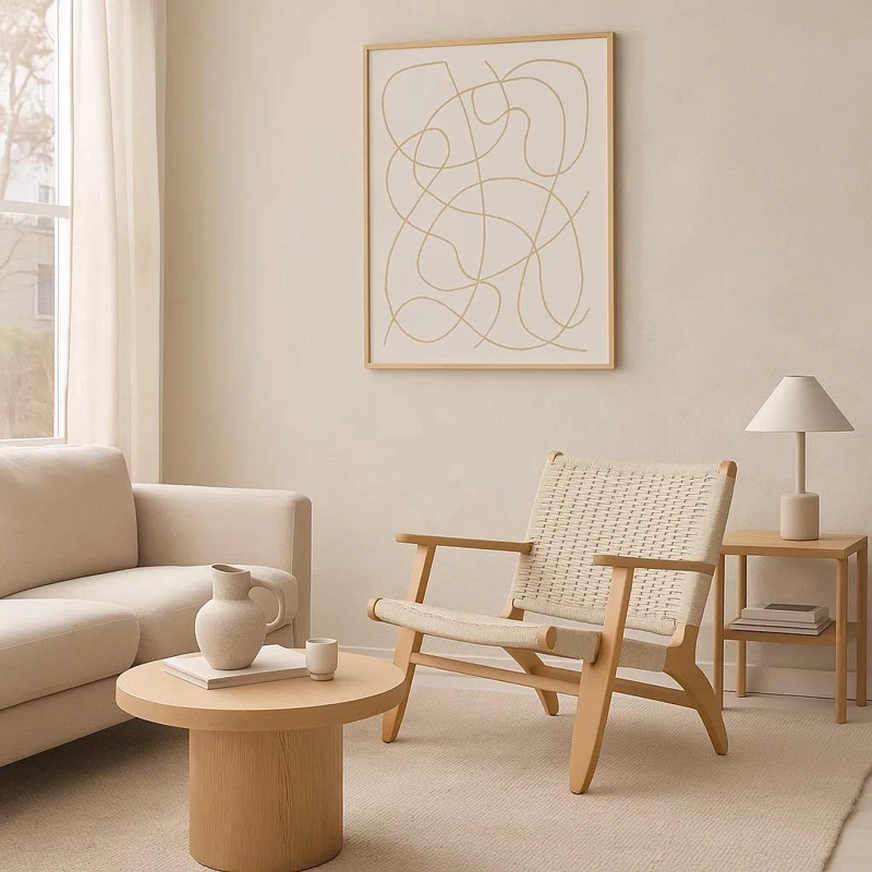 BUTACA KLIK MUEBLES DANESA WEGNER MADERA CAFE CLARO SITIAL HILO CUERDA - 3